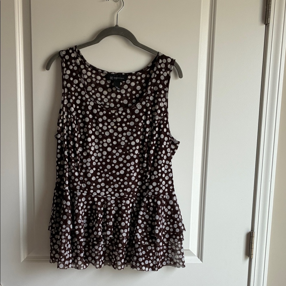 INC International Concepts Brown and White Polka Dot Top